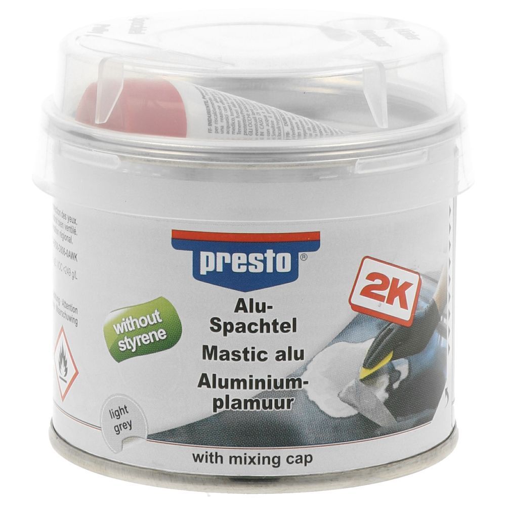 MASTIC DE REMPLISSAGE ALU 2K SANS STYRENE PRESTO 250 G. Pionnier de la vente en ligne de pièces auto, BABACAR FRANCE offre un catalogue exhaustif pour toutes les marques de véhicules. La plateforme garantit des prix compétitifs et une livraison rapide en France et en Europe. Le service client professionnel assure un support technique personnalisé.