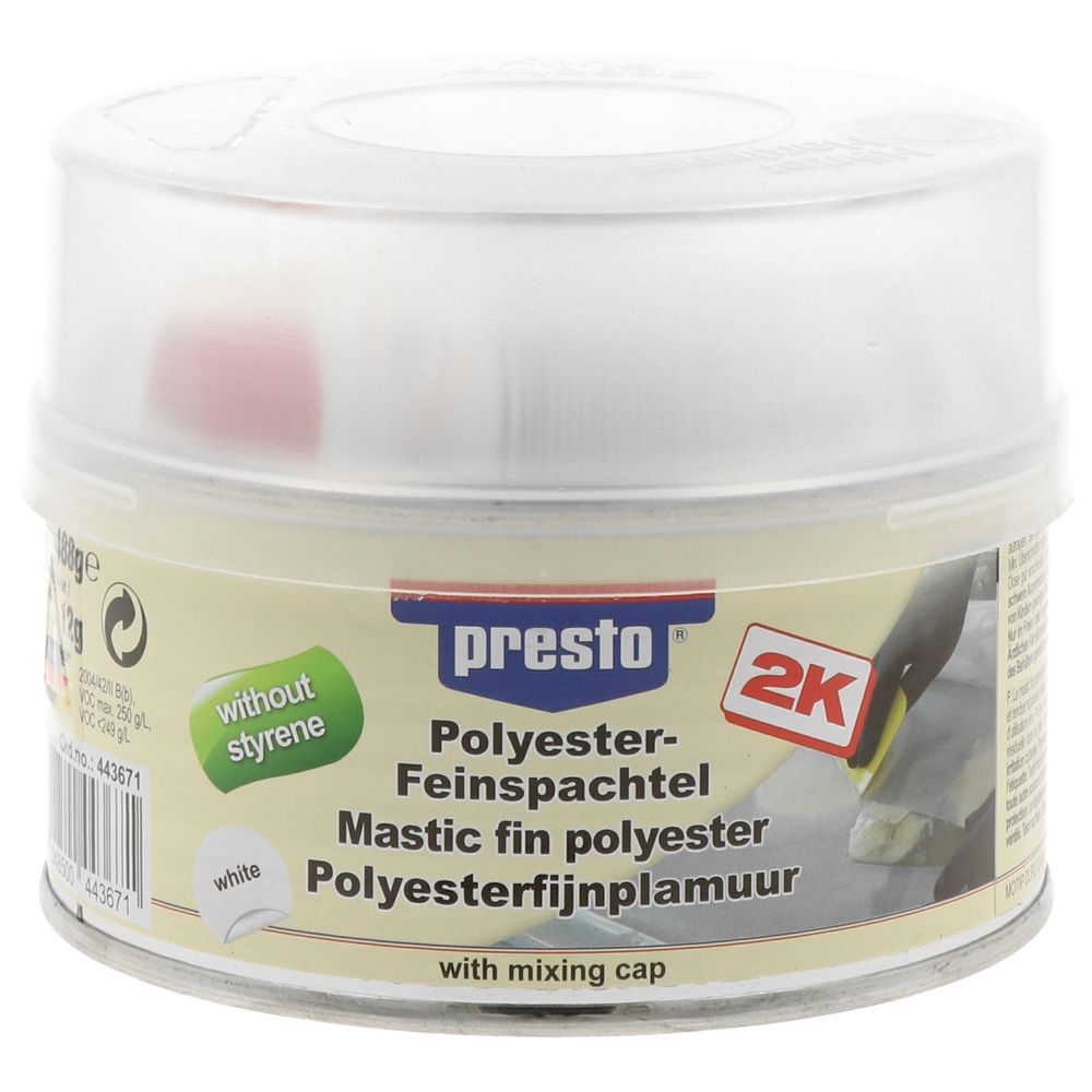 MASTIC FIN A BASE DE POLYESTER SANS STYRENE  PRESTO 500 G. Expert en composants auto, BABACAR FRANCE propose une marketplace intuitive avec un large choix de pièces détachées. La plateforme garantit des tarifs avantageux et une livraison rapide vers toutes les destinations. Un service client professionnel offre un support technique réactif.