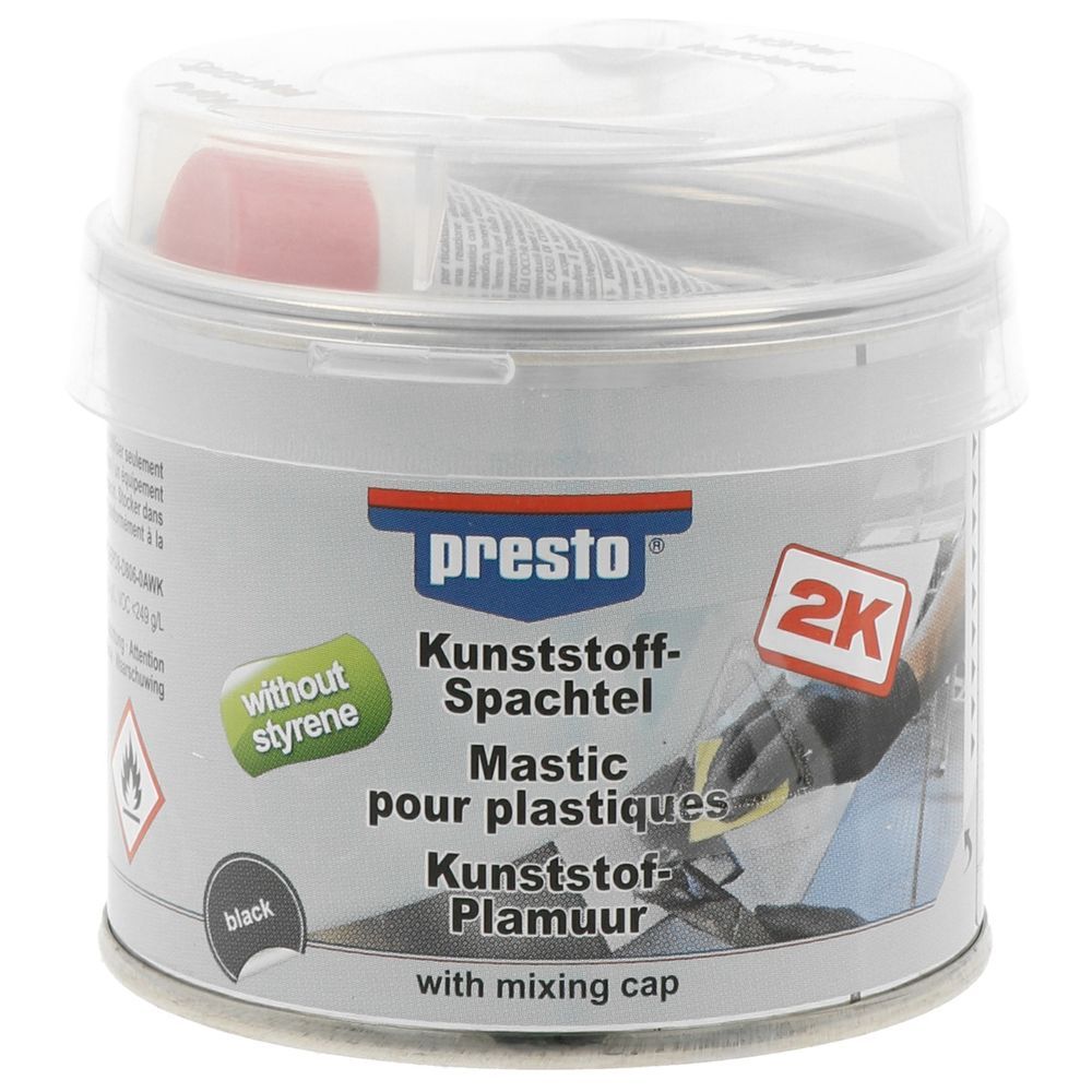 MASTIC PLASTIQUE 2K SANS STYRENE PRESTO 250 G. Spécialiste de la vente en ligne de pièces auto, BABACAR FRANCE offre un rapport qualité-prix incomparable grâce à ses partenariats directs avec les fournisseurs. Le site s'adresse aussi bien aux particuliers qu'aux professionnels avec une interface adaptée aux besoins de chacun. La satisfaction client est au cœur des priorités avec un service après-vente réactif.