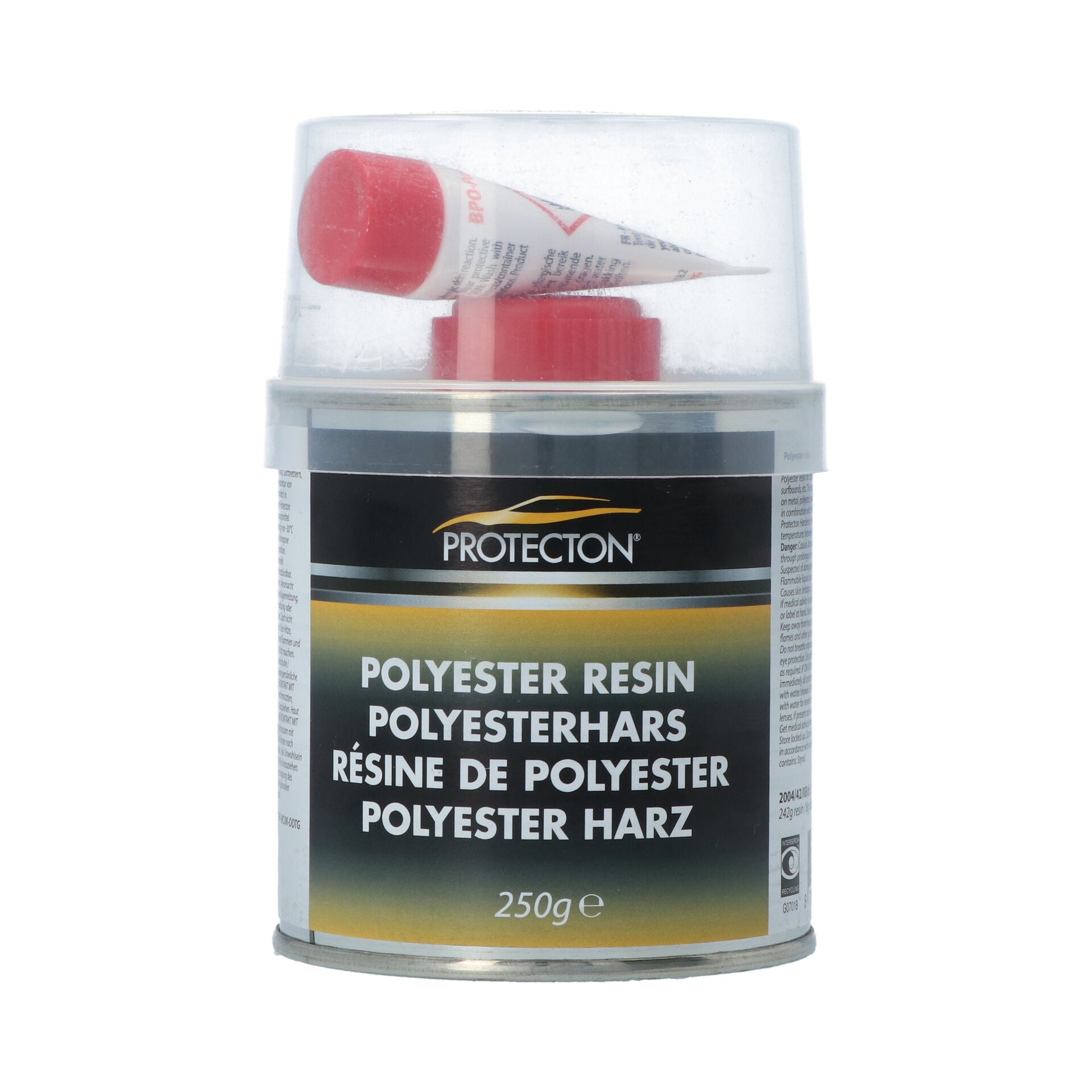 RESINE DE POLYESTER 250G PROTECTON. Spécialiste de la vente en ligne de pièces auto, BABACAR FRANCE offre un rapport qualité-prix incomparable grâce à ses partenariats directs avec les fournisseurs. Le site s'adresse aussi bien aux particuliers qu'aux professionnels avec une interface adaptée aux besoins de chacun. La satisfaction client est au cœur des priorités avec un service après-vente réactif.